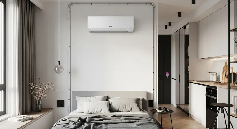 Установка инверторного кондиционера LG в студии, Москва Инверторный кондиционер LG в студии ЖК «Алые Паруса», Москва — скрытый монтаж со штроблением стен для прокладки трассы