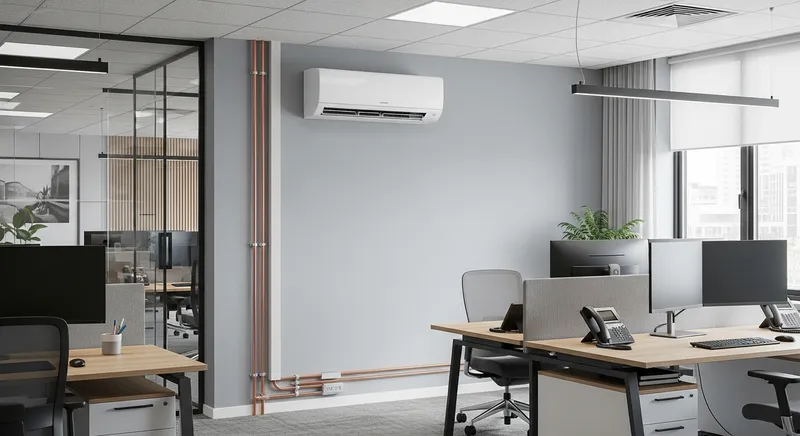 Монтаж кондиционера Mitsubishi Electric в офисе, Москва Установка инверторной сплит-системы Mitsubishi Electric в офисе на Тверской, Москва — двухэтапный монтаж с закладкой трассы